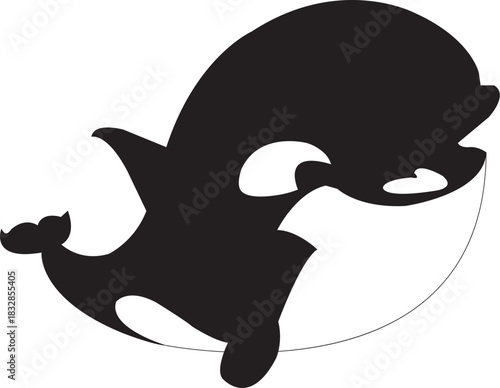 Stylized black and white orca whale silhouette