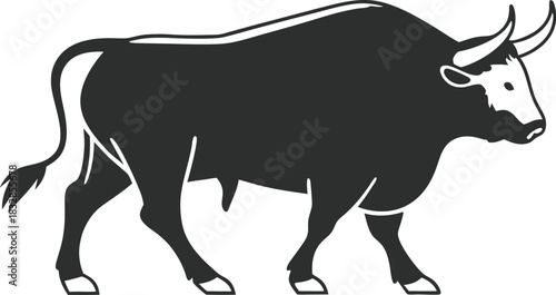 Simple walking bull silhouette isolated on transparent background