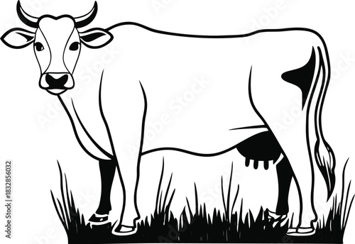 Traditional farm bull silhouette isolated on transparent background