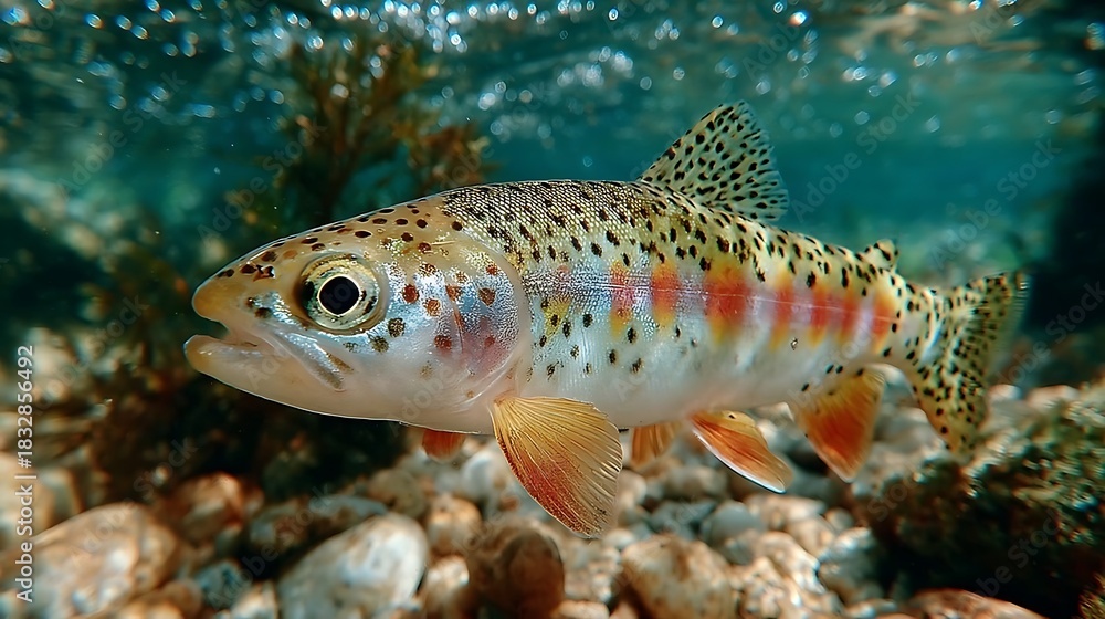 Fototapeta premium Rainbow trout underwater freshwater stream illustrator