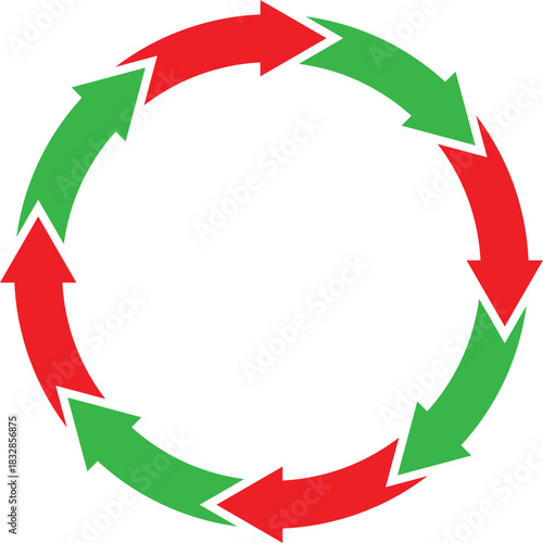 Circular flow diagram with alternating red and green arrows illustrating continuous process or cycle