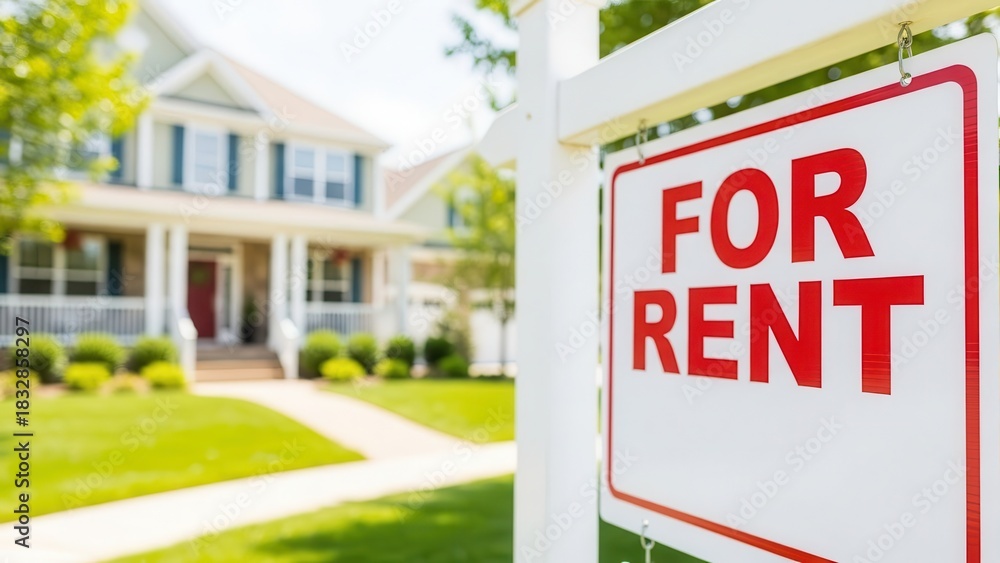 Fototapeta premium Dreamy suburban home available for rent with manicured lawn today