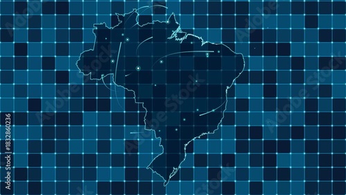 Digital grid map animation of Brazil, Technology, Communication, Transportation
