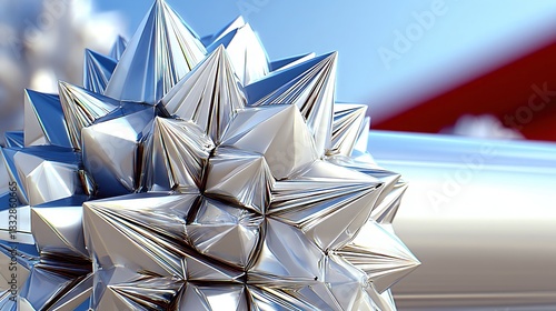 Shiny geometric sphere made of reflective triangles, creating a stunning 3d metallic object for modern tech backgrounds