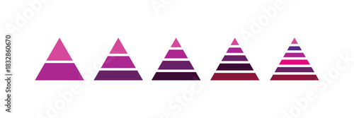 six levels of Pyramid infographic set. Pyramid chart infographic 6 levels. Flat color design. Vector business illustration isolated on white.