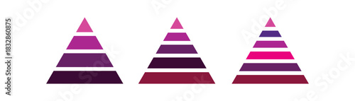 Levels of triangular pyramid icon set. Business Pyramid Diagram 4, 5, 6 Level. Triangle pyramid chart collection. Vector illustration. eps10