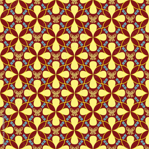 line, shape, tile, ornament, floral, fabric, repeat, circle, textile, illustration, seamless, vector, pattern, design, geometric, decoration, wallpaper, texture, art, decor, retro, vintage, flower, 
