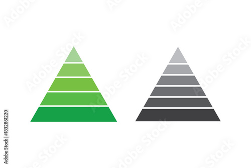 five levels of Triangle Pyramid. Pyramid charts with 5 levels . Levels of triangular pyramid icon set. Vector illustration. eps10