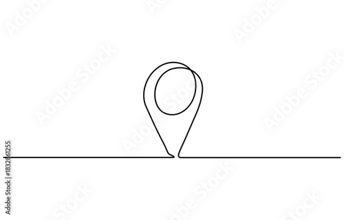 Map pin with route continuous one line drawing minimalism design, Geolocation sign in simple linear style isolated on transparent background