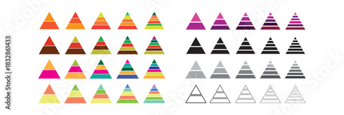 Triangle pyramid chart collection. Levels of triangular pyramid icon set. Business Pyramid Diagram 2, 3, 4, 5, 6 Level Infographic Vector.eps10