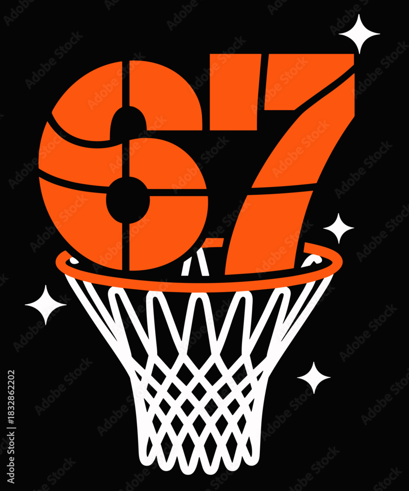 Fototapeta premium 67 Basketball Six Seven 6 7 Meme Funny 67 Basketball