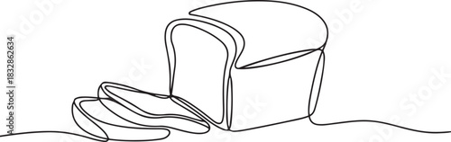 bread continuous one line drawing, bread one line drawing, Sliced wheat bread one line continuous drawing. one line Icon drawing