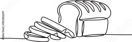 bread continuous one line drawing, bread one line drawing, Sliced wheat bread one line continuous drawing. one line Icon drawing