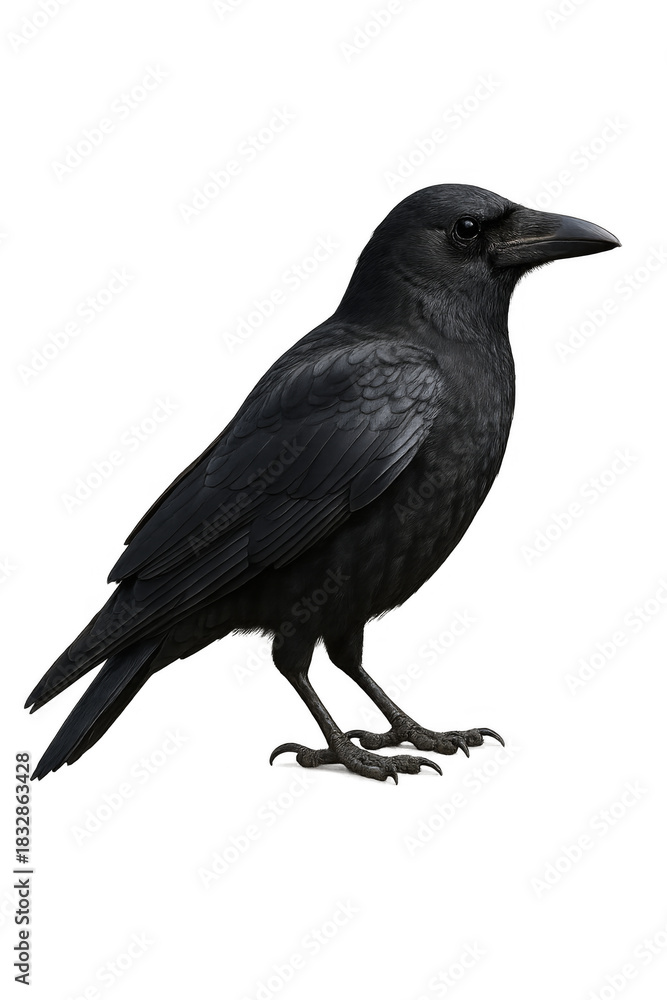 Fototapeta premium Large black common raven standing on transparent background
