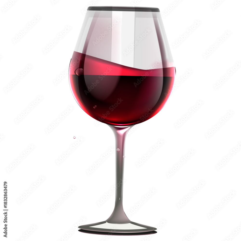 Obraz premium An elegant crystal wine glass filled with swirling red wine, isolated on a clean white background.