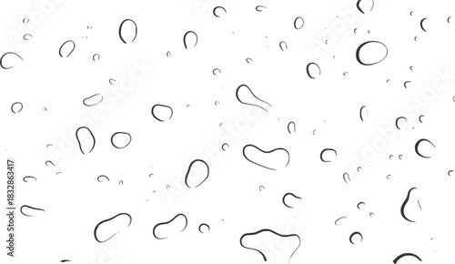 Black and white water drops on white background liquid