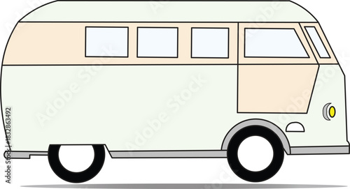 Adorable Vintage Camper Van Side Profile Cartoon Vector Illustration