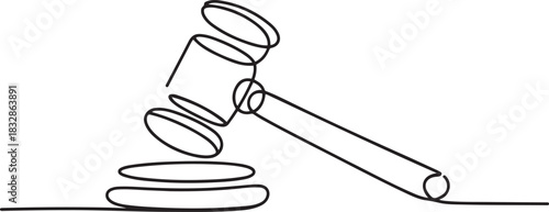 Judge hammer one continuous single line art drawing, One line drawing of judge hammer law symbol continuous hand drawn. one line Icon drawing