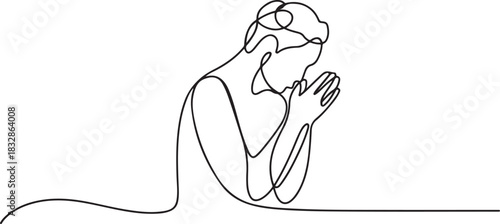 Continuous One line drawing of Freedom Praying. Symbolizing person in faith. Vector illustration hand drawn. one line Icon drawing