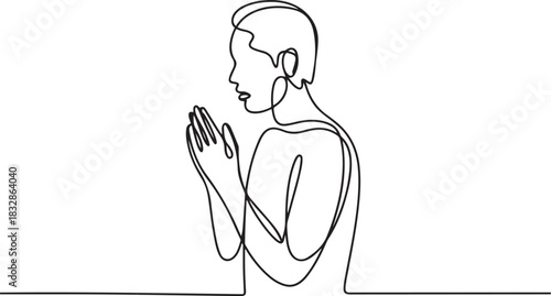 Continuous One line drawing of Freedom Praying. Symbolizing person in faith. Vector illustration hand drawn. one line Icon drawing