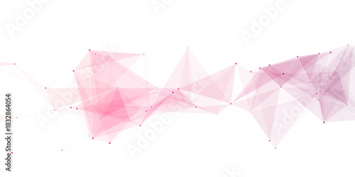 Abstract poly network background. Soft pink and orange geometric mesh with flowing lines, low poly connected dots, modern digital art texture for creative design.