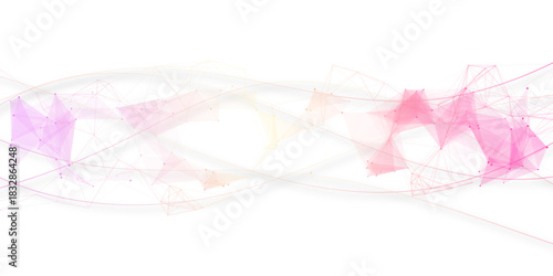 Abstract Poly wave Network Background. Soft Pink and Orange Geometric Mesh with Flowing Lines, Low-Poly Connected Dots, Modern Digital Art Texture for Creative Design