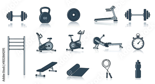 Collection of various gym and fitness equipment
