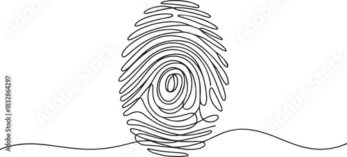 Linear drawing of a fingerprint. Continuous line drawing of biometric scan symbol on white background, Continuous one line drawing of a fingerprint illustration vector. one line Icon drawing
