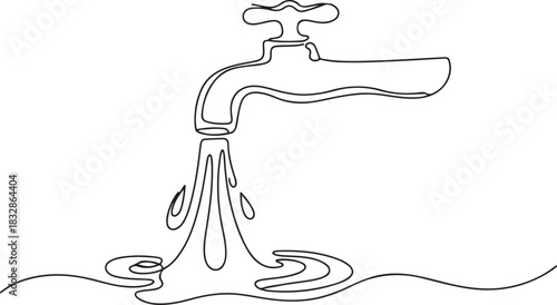 Faucet releasing water, symbolizing World Water Day in a continuous one line drawing. Renewable energy concept. one line Icon drawing