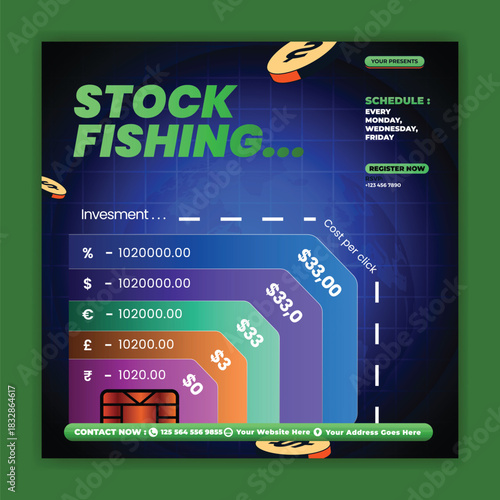 Stock fishing concept with financial data and abstract elements
