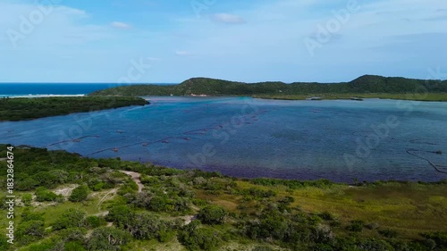 Wallpaper Mural Kosi Bay Mouth with Traditional Thonga or Tsonga Fish Traps, camera panning left to right over the sea towards the land. 4K Aerial Video. Torontodigital.ca