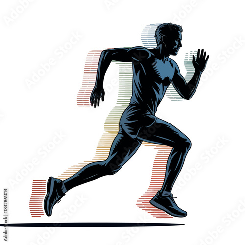 Silhouette of a runner in motion with stylized shadow effects, capturing speed and athleticism.