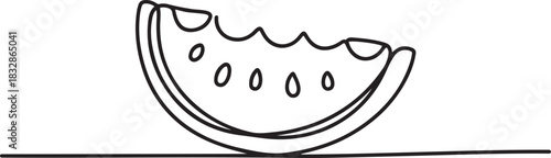 One continuous line illustration of a watermelon slice, isolated. one line Icon drawing