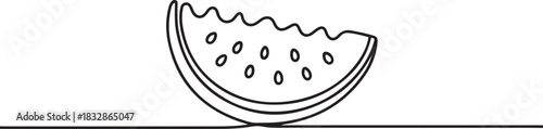 One continuous line illustration of a watermelon slice, isolated. one line Icon drawing