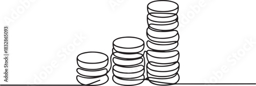 Coins stack continuous one line drawing. Coins money in simple linear style. Coins money symbol of financial success and investment business. one line Icon drawing