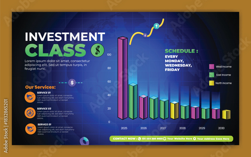 Financial growth chart with investment class data and upward trend