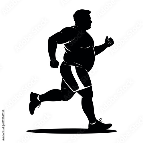 Silhouette of an overweight person running with determination