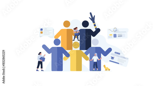 Vibrant celebration graphic design showcasing diversity and inclusion with colorful abstract elements and text