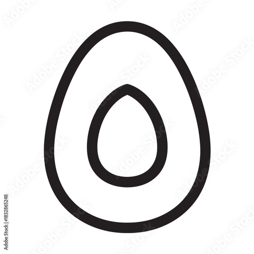 Simple line art icon of a cut avocado half with pit a minimalist black and white vector illustration for healthy food concepts web and app design