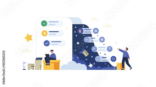 Abstract geometric illustration representing productivity achievement and success with vibrant color elements and clean design