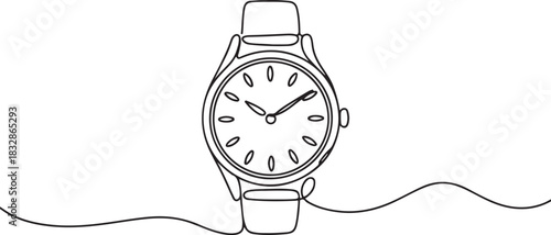 Watch one line continuous. Line art watch isolated on transparent background. Continuous line of vintage watch, Watch continuous line icon. one line Icon drawing