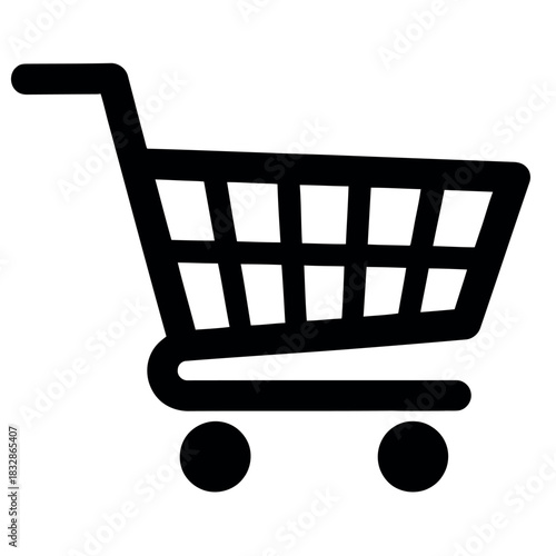 A black shopping cart icon is displayed on a white background.
