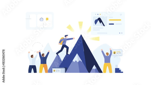 Dynamic graphic illustration celebrating personal achievement and success with vibrant colors and modern design elements