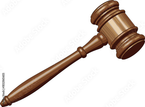 Realistic Wooden Gavel or Mallet of Justice Isolated Vector Illustration Used for Delivering Verdicts and Maintaining Order in a Courtroom or Auction.