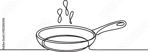 Frying pan icon continuous single line drawing vector. One-line frying pan icon vector background. Frying pan icon. One outline of a frying pan icon. one line Icon drawing