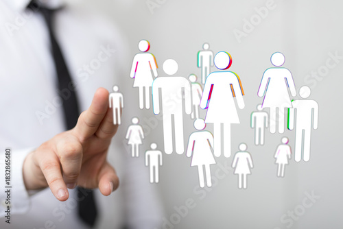Business hand pointing at a...