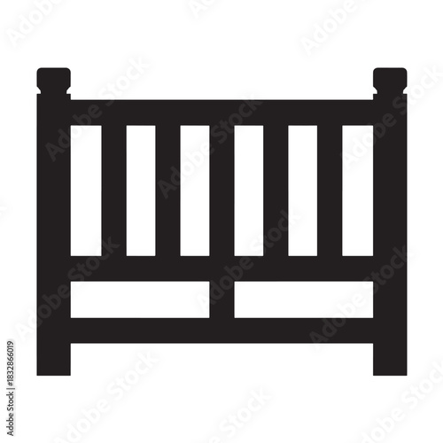 Simple black silhouette of a crib vector illustration of baby furniture isolated on a white background