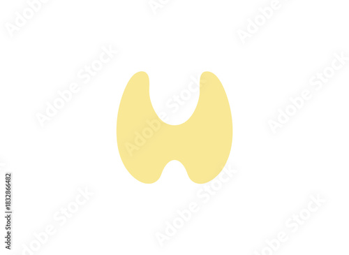 A simple yellow thyroid gland illustration isolated on a black background representing endocrine health and medical concepts