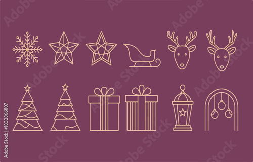 Modern geometric Christmas and New Year vector icon collection for festive design elements isolated PNG with Transparent Background