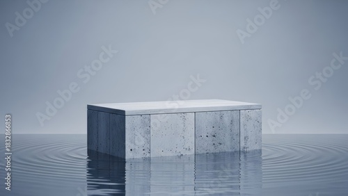 Minimalist concrete podium submerged in water with ripples for product display background